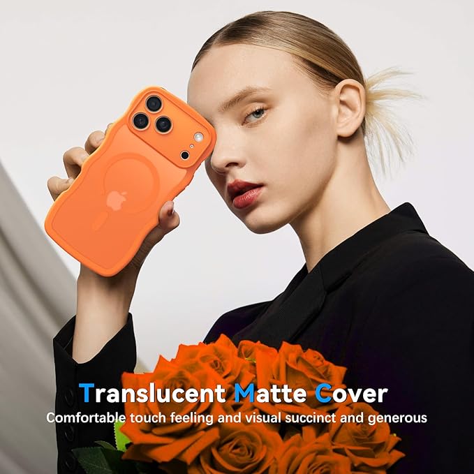 BENTOBEN Magnetic for iPhone 17 Pro Max Case, Cute Wavy [Full Camera Protection][Compatible with MagSafe] Matte Anti-Slip Bumper Women Girls Boys Protective Cover for 17 ProMax 6.9", Cosmic Orange
