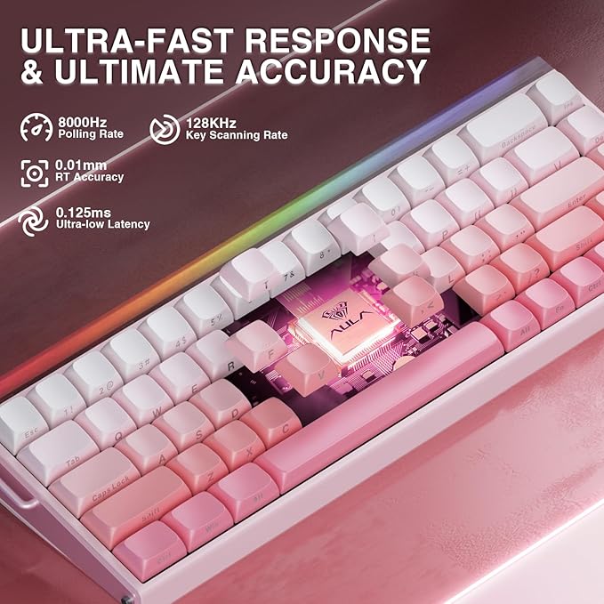 AULA Hero 68 HE 60% Wired Gaming Keyboard, Hall Effect Magnetic Switch Keyboard with Adjustable Actuation, Fast Trigger Mode, 8K Hz Polling Rate, 0.125ms Latency,RGB Backlit, Side Printed PBT Keycaps