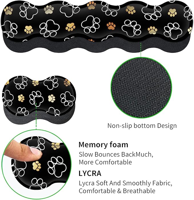 Gaming Mouse Pad XXL Large Desk Mat Non-Slip Rubber Mice Pads Stitched Edges(31.5x11.8 in) Ergonomic Premium Memory Foam Keyboard Wrist Rest and Cute Dog Paw Prints Extended Black Mouse Pad Set