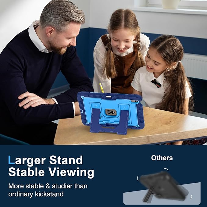 Kids Friendly Case for iPad Air 11 Inch M4 M3 M2 2026/2025/2024 Case with Pencil Holder & Shoulder Strap, Military Grade Shockproof Kickstand Hard Shell Protective Cover,Blue