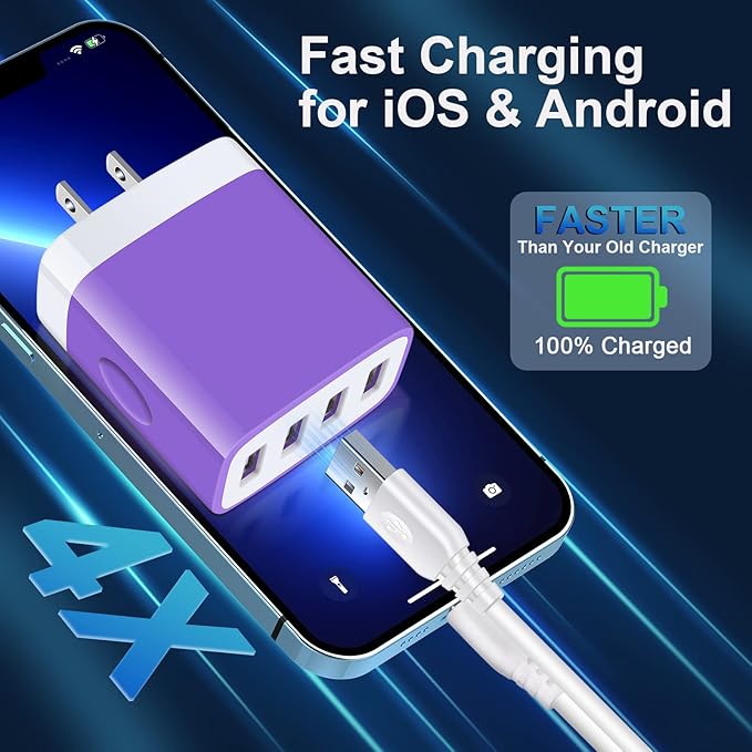 USB Wall Plug, 2-Pack Multi Outlet Fast Charging Block Cube Box for iPhone 15 14 13 12 11 Pro Max XR XS X 8 7 6, Samsung Galaxy S23, Pixel 8 Pro - Travel Android Phone Charger