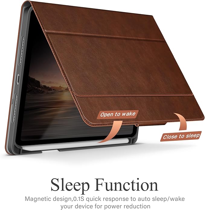 auaua Case for iPad mini 7 (A17 Pro), iPad mini 7th/6th Generation (2024/2021 8.3-inch), with Front Pocket Pencil Holder, Typing Angle Muti-Stand Magnetic Closure Auto Sleep/Wake (Brown)