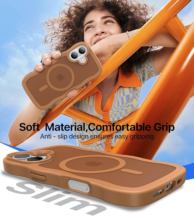 Magnetic for iPhone 16 Case,[Compatible with MagSafe][Military-Grade Drop Protection][Anti-Yellowing] Shockproof Protective Translucent Matte Cover for iPhone 16 Phone Case,Brown