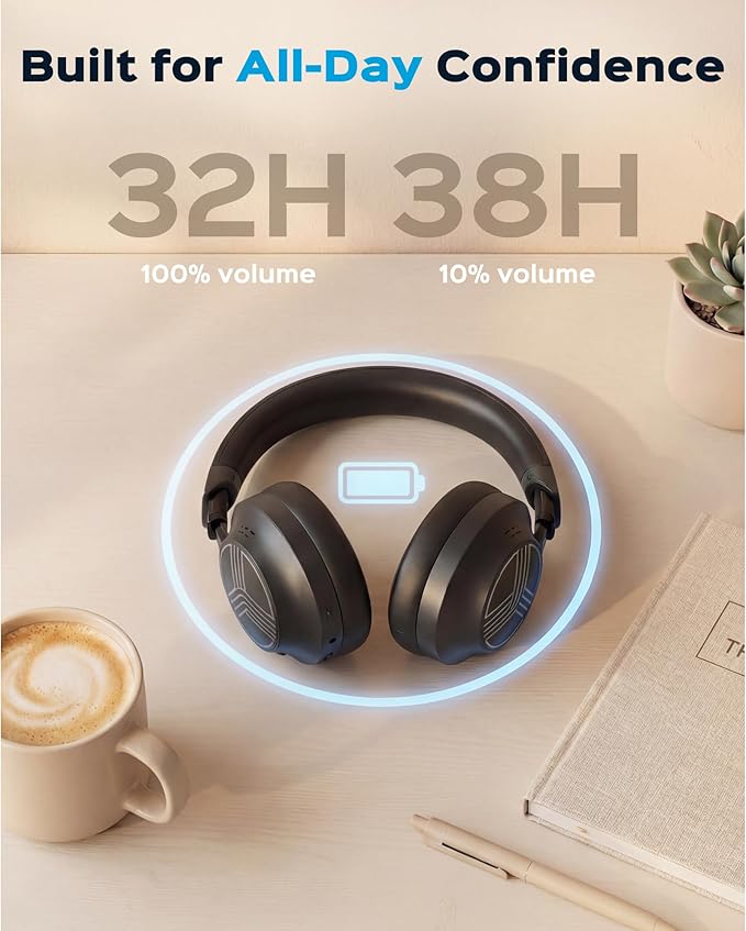 TREBLAB Z7-Pro Hybrid Active ANC Over-Ear Bluetooth Headphones for Work, Travel and Focus, All-Day Comfort, 38H Playtime, Foldable Wireless Headphones Noise Cancelling with Carrying Case
