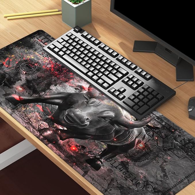 Gaming Mouse Pad Black Gray Money Bull Motivational Sign Inspirational Quote Mouse Pad Motivational Quotes Mousepads Mouse Pads Large for Home Office Decor Desk Accessories 15.7"x31.5"
