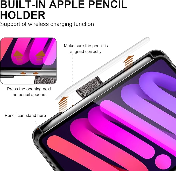 Genuine Leather Case for iPad mini 7th/6th Gen 8.3 Inch 2024/2021 | with Pencil Holder and Adjustable Stand, Magnetic Closure, Auto Wake/Sleep Cover | Dark Brown