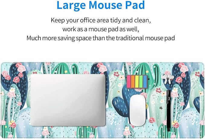 Cute Cactus Large Mouse Pad Desk Mat, Big Extended Funny Gifts XL Gaming Mousepad with Stitched Edges for Writing, Table, Long Extended Desk Pad for Women Girls Office Decor Watercolor 31.5*11.8 Inch