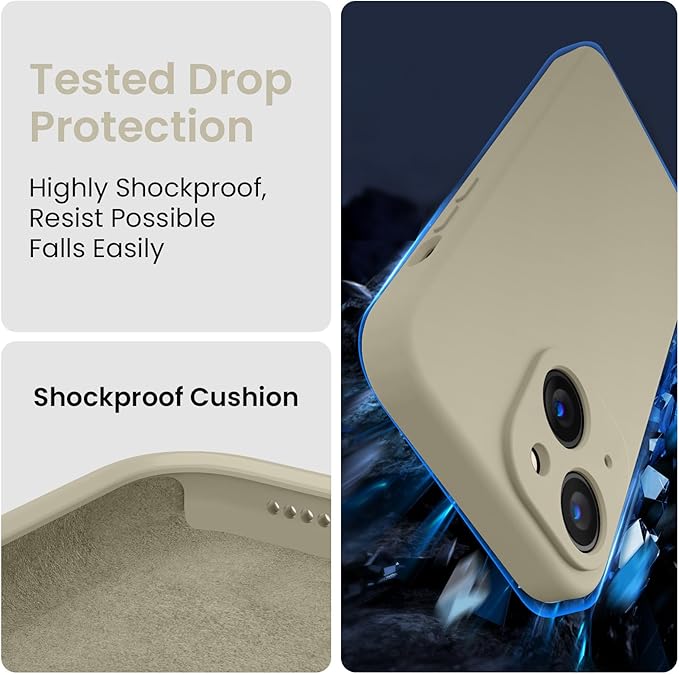 FireNova Designed for iPhone 15 Case, Silicone Upgraded [Camera Protection] Phone Case, Soft Anti-Scratch Microfiber Lining Inside, 6.1 inch, Khaki