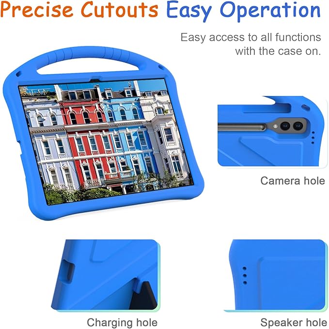 Kids Case for Samsung Galaxy Tab S10 Ultra/S9 S8 Ultra 14.6-inch Tablet, Techcircle Light Weight Shock Proof EVA Foam Handle Rugged Stand Protective Cover, Blue