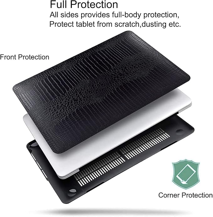 DTangLsm for Crocodile MacBook Pro 13 inch Case 2026 2025-2016 M2 M1 A2338 A2289 A2251 A2159 A1989 A1706 A1708, Alligator Skin Snakeskin PU Leather Hard Shell Cover for Mac Pro 13+Keyboard Skin, Black