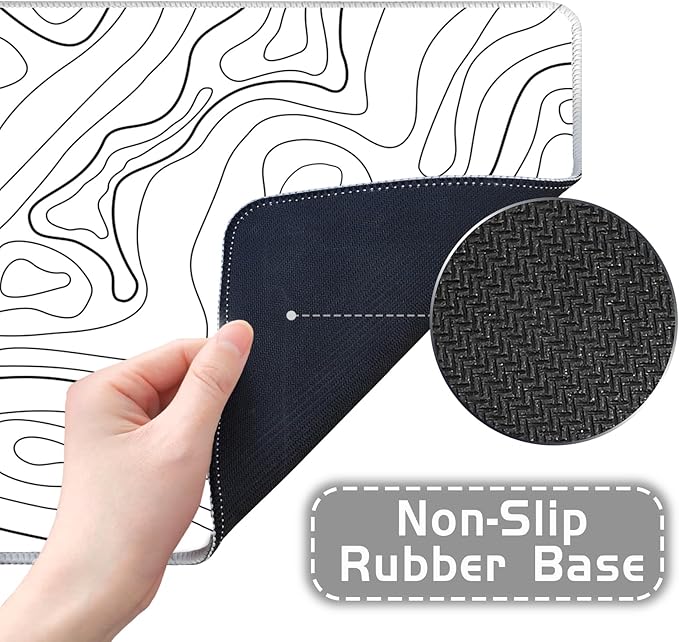Topographic Mouse Pad XL - Large Extended Desk Mat for Gaming, Black and White Minimalist Keyboard Pad for Office & Home
