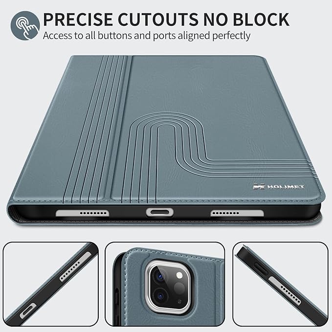 H HOLIMET Case for iPad Pro 11 Inch 2022 4th/3rd/2nd/1st Generation 2021/2020/2018 with Pencil Holder Folio Stand Auto Wake/Sleep Vegan Leather, Blue