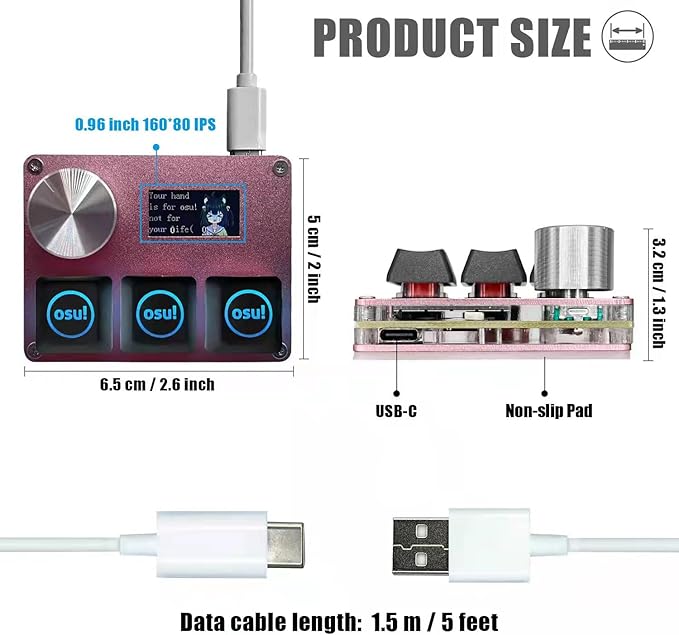 BTXETUEL SayoDevice O3C OSU Keyboard Rapid Trigger Hall Switches Magnetic Linear Switches Keyboard with Knob and Screen,Copy Paste,Shotcut,Macro Hotswap Mini Keypad.… (with OSU keycaps-Pink)