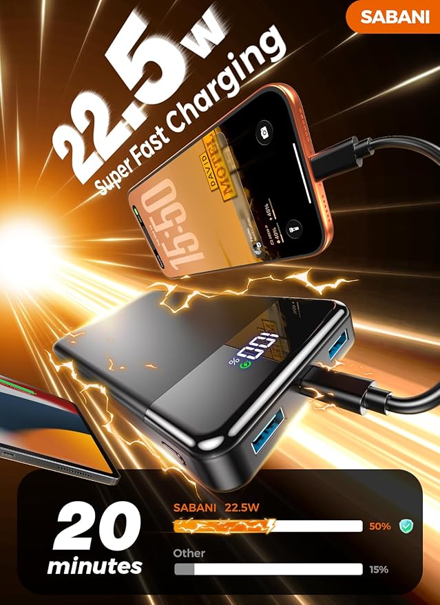 Portable Charger 35000mAh Power Bank - Powerbank with 4 Built in Cables, 22.5W Fast Charging Travel Camping Essential Battery Pack Compatible with iPhone 17 16 15 14 13 Samsung Google, 1 Pack