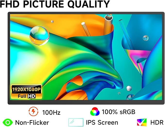 qaf 18.5 Inch Portable Monitor, 100Hz 1080P FHD IPS HDR Display, 100% sRGB, Frameless Gaming Travel Second Monitor for Laptop PC Mac PS5 Xbox, VESA Mount, Built-in Speakers - Classic Black