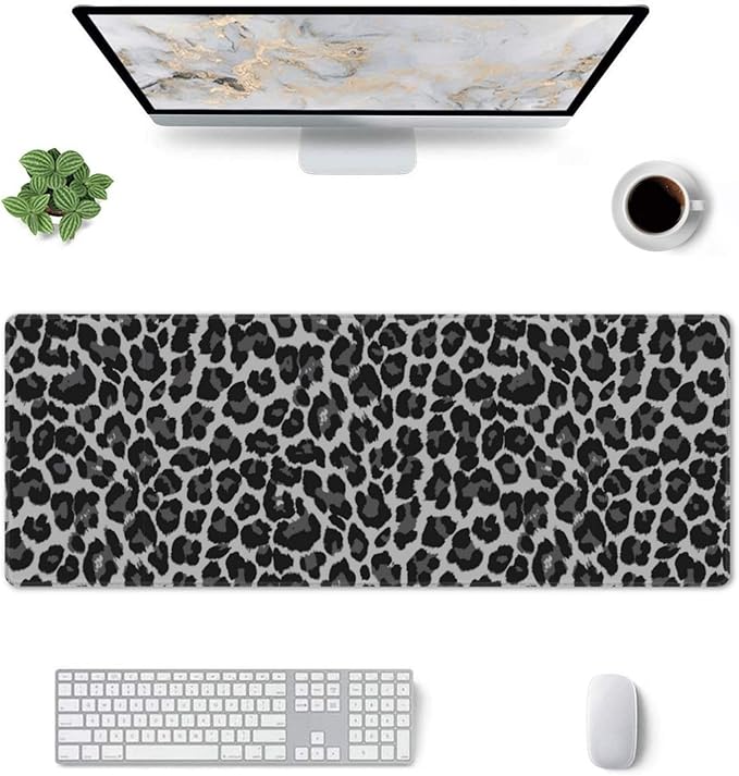 Leopard Skin Pattern XL Large Mouse Pad with Stitched Edges Long Non-Slip Rubber Base Mousepad Laptop Keyboard Mat Desk Pad for Office Home Desk Decor, 31.5" X 11.8"