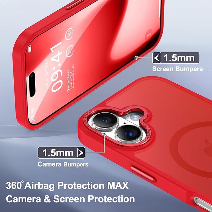 Newfuture Magnetic for iPhone 17 Case [Compatible with Magsafe] [Military Grade Drop Protection] Translucent Matte Anti-Scratch Shockproof Protective Phone Cover 6.3 Inch, Red