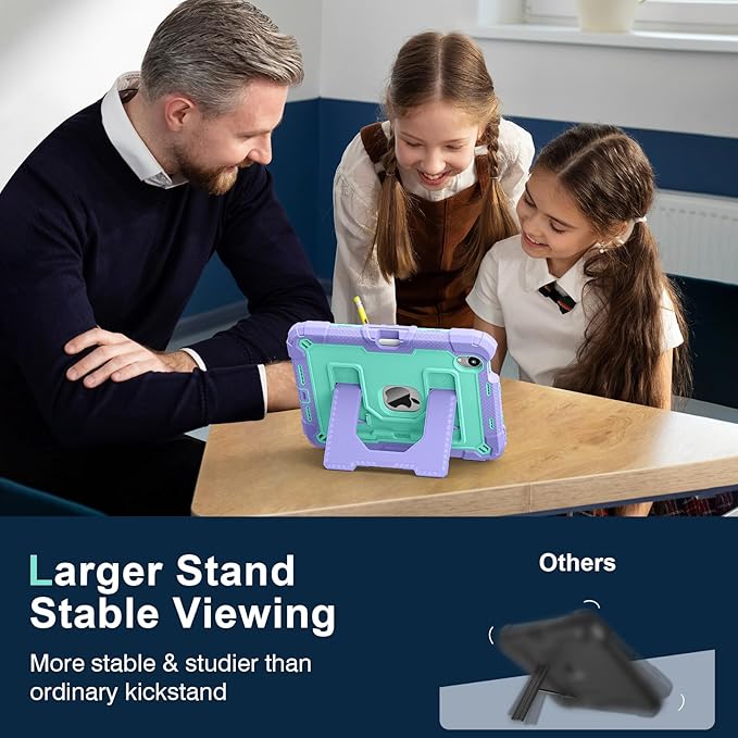 Kids Friendly Case for Apple iPad mini 7 A17 Pro 2024/iPad Mini 6 2021 8.3 Inch 7th/6th Gen Case with Pencil Holder & Shoulder Strap, Shockproof Kickstand Hard Shell Protective Cover,Purple+Mint