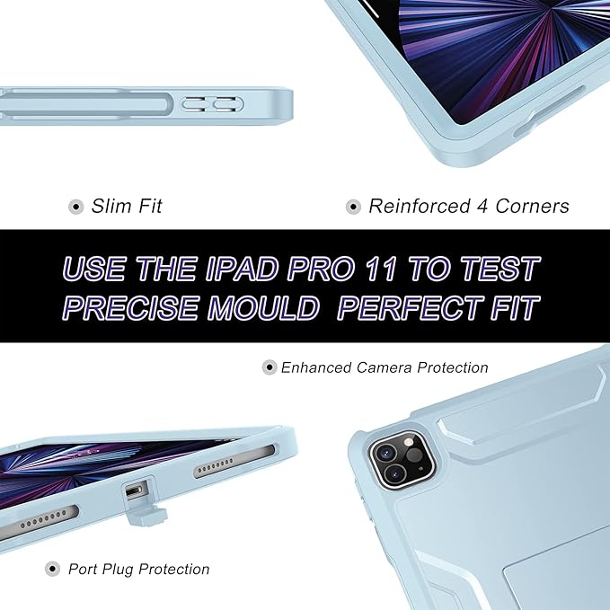 Soke Case for iPad Pro 11 Inch 2022/2021/2020/2018/iPad Air 5th/4th Generation,Built-in Screen Protector - Support 2nd Apple Pencil Charging - Heavy Duty Rugged Protective Kickstand Case - Sky Blue