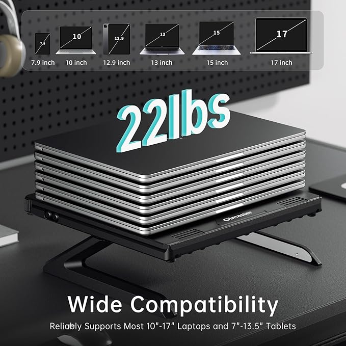 OImaster Laptop Stand for Desk, Muti-Angle Adjustable Portable Foldable with Heat-Vent, Ergonomic Laptop Stand Riser Compatible with MacBook, Air, Pro, Surface Laptop (9-15.6 inches) (Black)