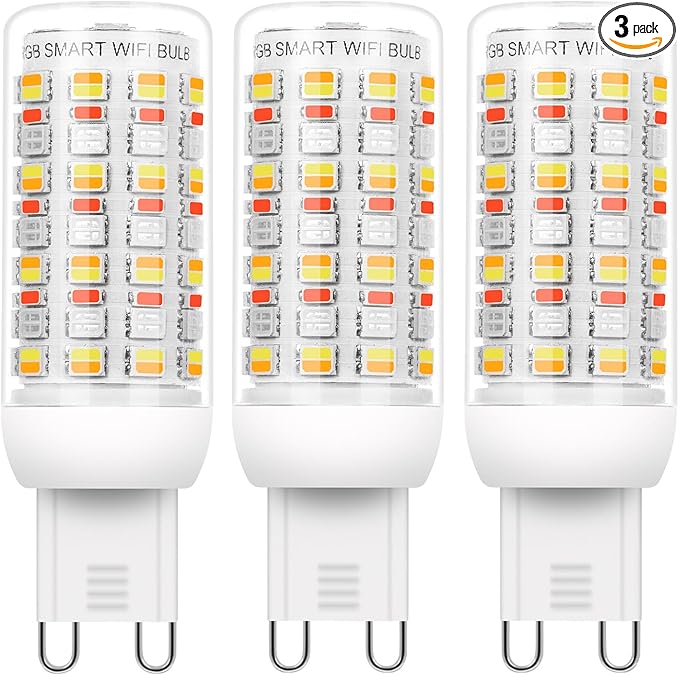 I-SHUNFA Wi-Fi RGBCW Smart G9 LED Bulbs,Compatible with Alexa/Google Home,Multicolour Dimmable,2700K-6500K,AC 120V 4W,400LM Brightness Adjustable 1%-100%,with Musical Rhythm LED Light Bulb,3 Pack
