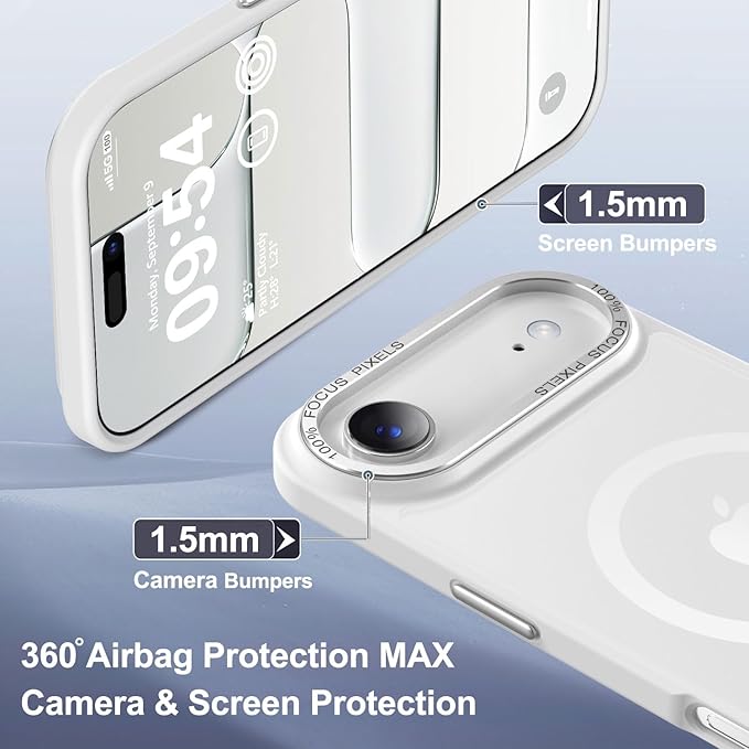 Newfuture Magnetic for iPhone Air Case [Compatible with Magsafe] [Military Grade Drop Protection] Translucent Matte Anti-Scratch Shockproof Protective Phone Cover 6.5 Inch, Frosted White