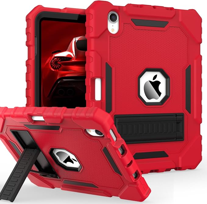 Grifobes Case for iPad mini 7 (A17 Pro) 2024 / Mini 6 2021 8.3 inch, Heavy Duty Shockproof Rugged Cover with Pencil Holder Stand, for I Pad Mini 7th/6th Gen 8.3" Case (Red+Black)