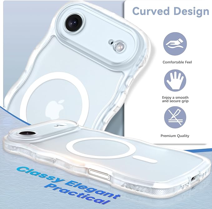 BENTOBEN Magnetic for iPhone Air Case 2025, Cute Wavy [Full Camera Protection] [Compatible with MagSafe] Matte Anti-Slip Bumper Women Girls Boys Protective Cover for iPhone 17 Air 6.5", Clear White
