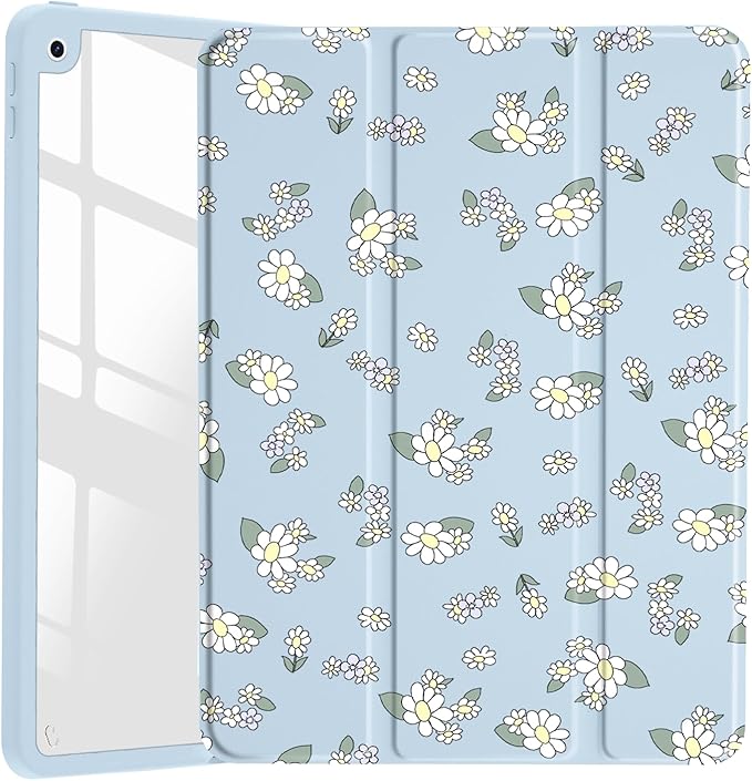 JOYLAND Countryside Style Floral Pattern Case for 10.5" iPad Pro(2017)/iPad Air 3, Clear Acrylic Hard Back Case with Pencil Holder Trifold Stand Tablet Cover (Model Number:A1701 A1709 A1852)
