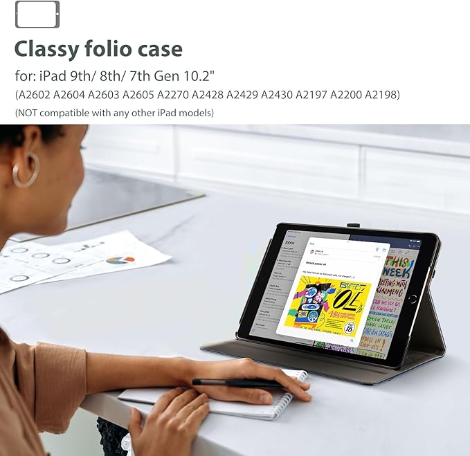 ProCase for iPad 9th/ 8th/ 7th Generation Case 10.2 Inch 2021/2020/2019, iPad 10.2 PU Leather Case Business Stand Cover Smart Folio with Hand Strap Front Pocket Pen Loop -Navy