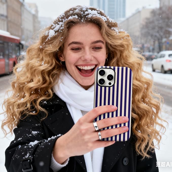 Magnetic for iPhone 15 Pro Case Cute Stripes Phone Case, Shockproof Slim TPU and Hard PC Protective Phone Cover Compatible with MagSafe Designed for Women Girls, Deep Purple