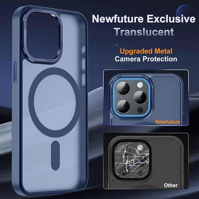 Newfuture Designed for iPhone 14 Pro Max Case with Magnetic [13 FT Military Drop Protection] [Compatible with Magsafe] Slim Translucent Matte Shockproof with Anti-Fingerprint Phone Case, Navy Blue