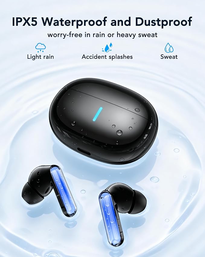 MS110 Wireless Ear Buds,40h Playtime Earbuds with Ai Translation Earbuds Real Time, 6.0 Bluetooth Earbuds,IPX5 Waterproof & Active Noise Cancelling Earphones for Phones/Meeting/Travel/Learning /Sports