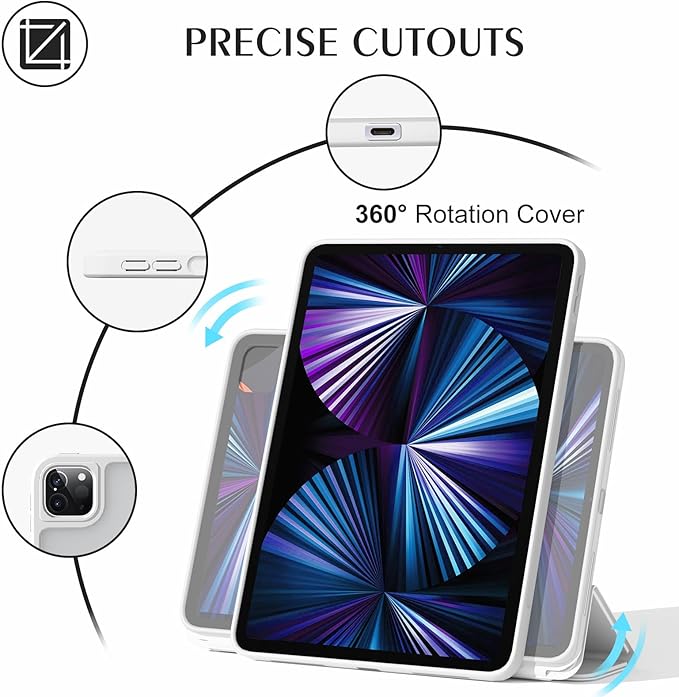 ZENLU iPad Pro 11 inch Case with Removable Magnetic Folio Cover, Premium PU Leather, Multiple Angles Stand, Pencil Slot Charging Support, Full Protective Case for 11" (1/2/3/4 Gen) iPad Pro (White)