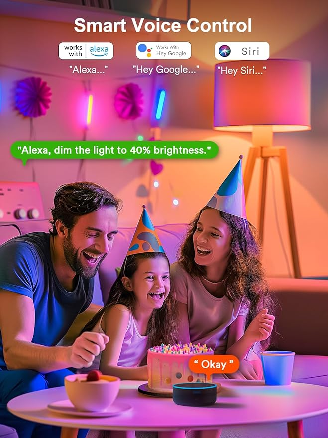 ANGELHALO Smart Light Bulbs, Color Changing A19 LED Light Bulb, Work with Alexa and Google Assistant, Wi-Fi & Bluetooth Light Bulbs, 16 Million Colors RGBCW, Music Sync, 800 Lumens, 2.4Ghz only,1 Pack