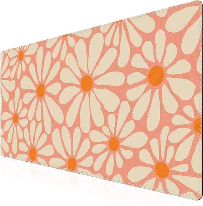 iCasso Desk Mat, Desk Matt for Desktop, Cute Desk Pad Mat, XXL Large Mouse Pad for Desk, Anti-Slip Big Mousepad with Stitched Edges, Keyboard Pad Mouse Mat for Computer, Work, Gaming (Orange Floral)