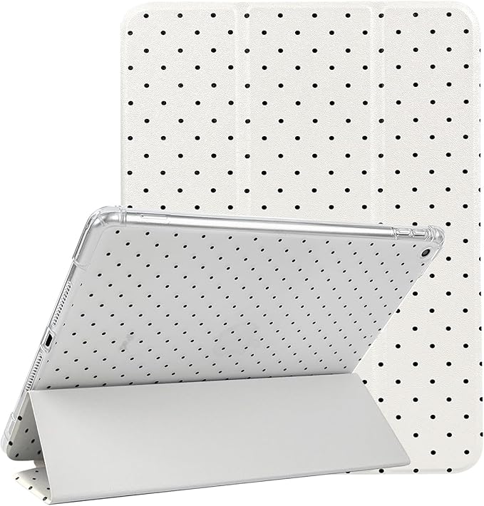 Lovmooful Compatible for iPad 5/6 (9.7-Inch,2018/2017 Model,6th/5th Generation) Case with Pencil Holder Cute Polka Dot with Aesthetic Design Soft TPU Trifold Stand Protective-White