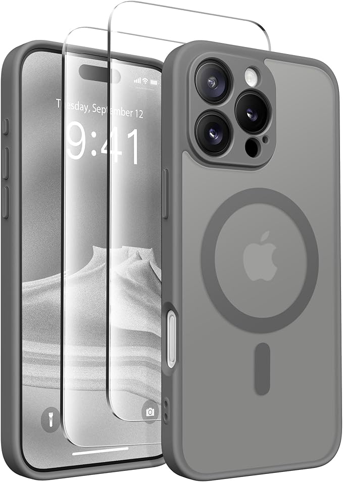 CAPRARO Magnetic Compatible with iPhone 16 Pro Max Case, Upgraded [Full Camera Protection] [Compatible with MagSafe] Protective Translucent Matte Women Phone Case Cover, Deep Greyr