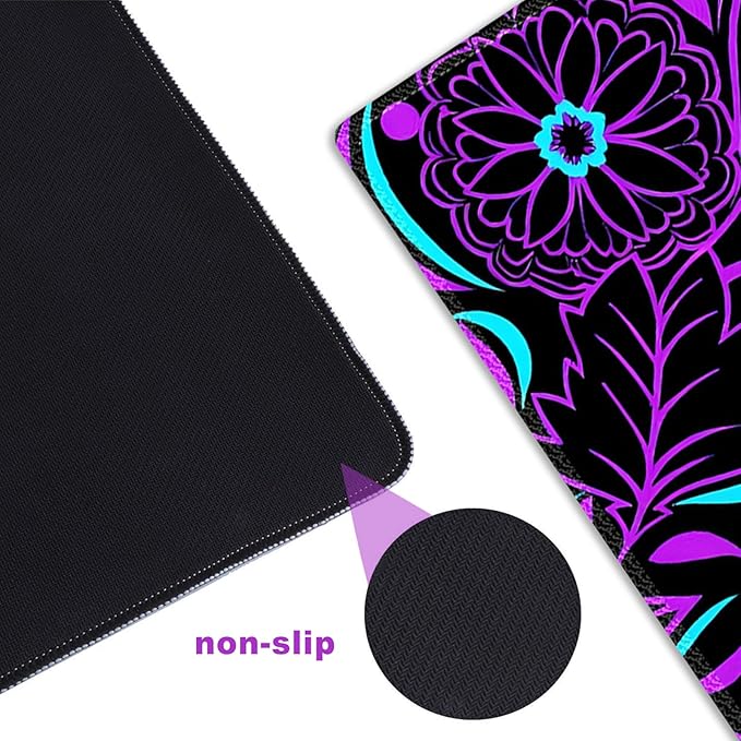 ARTSO Purple Large Gaming Mouse Pad with Stitched Edges, 35.4" x 15.7" Large Extended Computer Pad, Floral Mousepad Protector with Rubber Base for Laptop Office Accessories