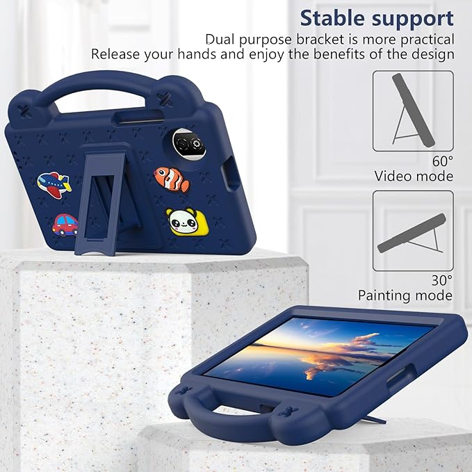 AKABEILA Compatible with Honor Pad X7 8.7 inch 2025 Tablet Case, Kids Friendly Universal Lightweight Shockproof Protective Case with Shoulder Strap & Stand Handle Navy Blue