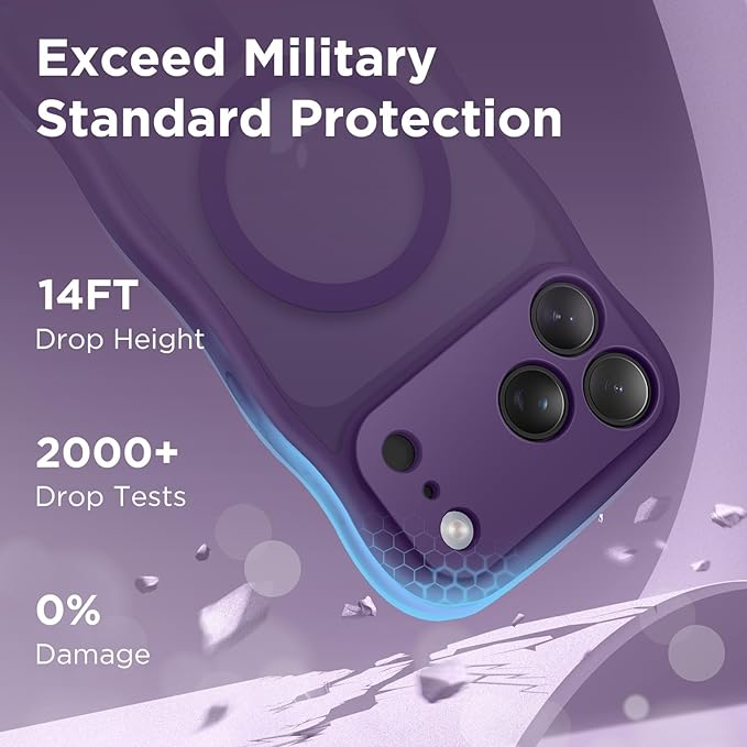 CAPRARO Magnetic for iPhone 17 Pro Case for Women Girls, Upgraded [Full Camera Protection] [Compatible with MagSafe] Cute Wave Translucent Matte Phone Case for iPhone 17 Pro, Deep Purple