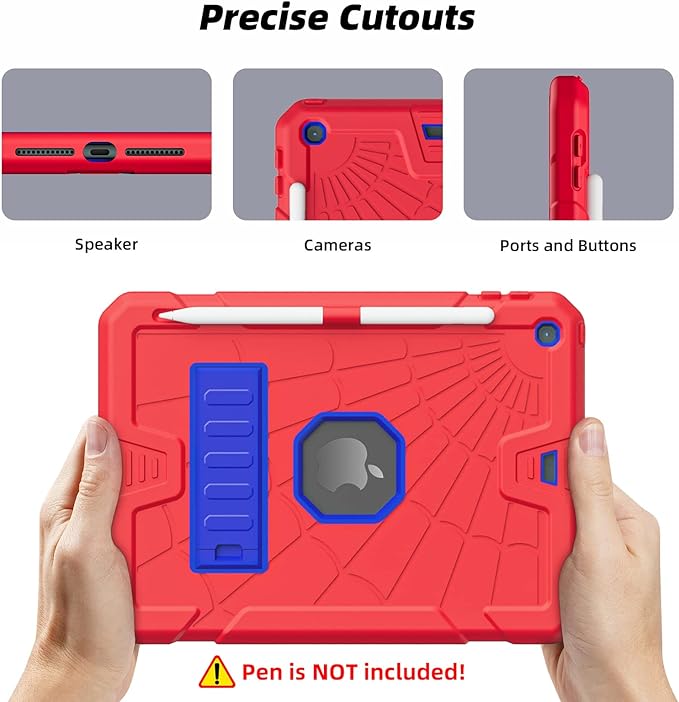 TSQQST iPad 6th/5th Generation Case 9.7 Inch with Tempered Glass Screen Protector&Pencil Holder&Stand | Heavy Duty Shockproof Rugged Protective iPad 9.7 Case 2017 2018 for Kids Boys Girls | Red+Blue