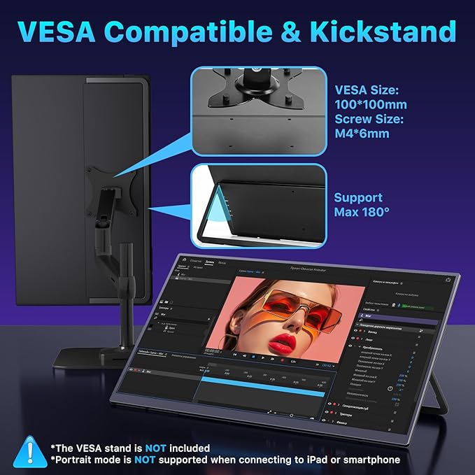 Upperizon Portable Monitor 23.8 inch 4K 3840X2160 144% sRGB 60Hz HDR HDMI USB-C Travel Monitor for Laptop MacBook PC Surface PS5 Xbox, Large External Display with Kickstand & Speakers, VESA Compatible