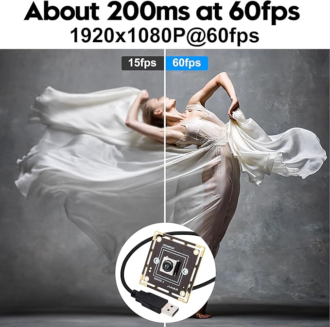 PDAF USB Camera Module 12MP 300ms Fast Autofocus 4K Webcam Module High Speed 3000P 15fps 1080P 60fpswith 65 Degree No Distortion Lens Cam Plug and Play for Raspberry Pi Windows Mac OS