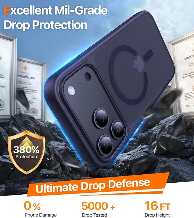 Magnetic for iPhone 17 Pro Max Case,[Anti-Slip][Compatible with MagSafe][Military Grade Drop Protection] Shockproof Protective Translucent Phone Case for iPhone 17 Pro Max Case,Titanium Blue