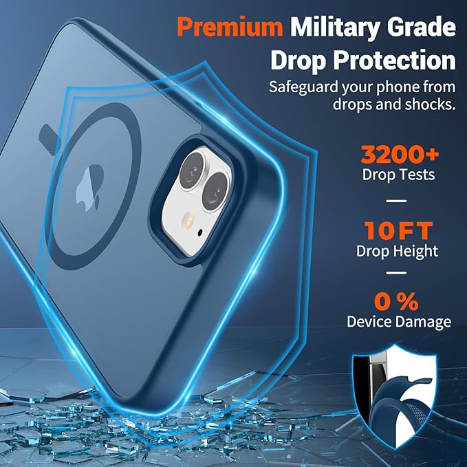 SUPFINE Magnetic for iPhone 12 Case/iPhone 12 Pro Case (Compatible with MagSafe)(Military Grade Drop Protection) Slim Translucent Matte Shockproof with Anti-Fingerprint Phone Case,Deep Blue