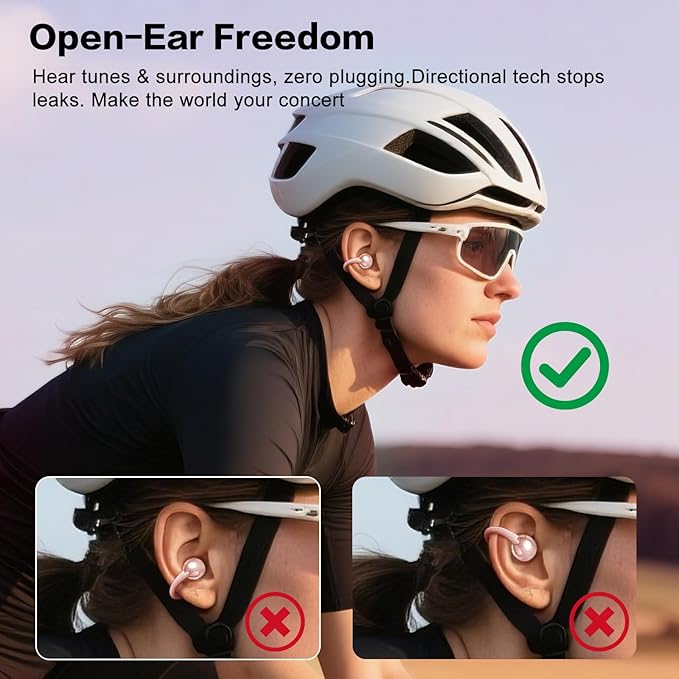 ZIHNIC S26 Wireless Clip on Earbuds, Open Ear Wireless Bluetooth 5.4 Headphones with Mic, IPX5 Waterproof, 35Hr Play time, Light Weight -Rose-Gold
