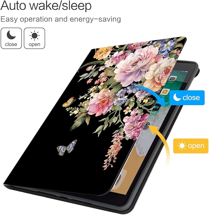 Vimorco for iPad 9th/8th/7th Generation Case, for iPad 9th Generation Case,for iPad 10.2 Cases 10.2-inch Cover, Auto Sleep/Wake, for iPad Cover 9th Gen Multi-Angle View, Butterfly Flower