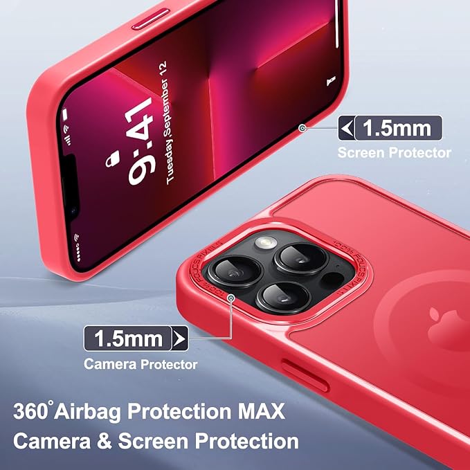 Newfuture Designed for iPhone 13 Pro Max Case with Magnetic [13 FT Military Drop Protection] [Compatible with Magsafe] Slim Translucent Matte Shockproof with Anti-Fingerprint Phone Case, Red