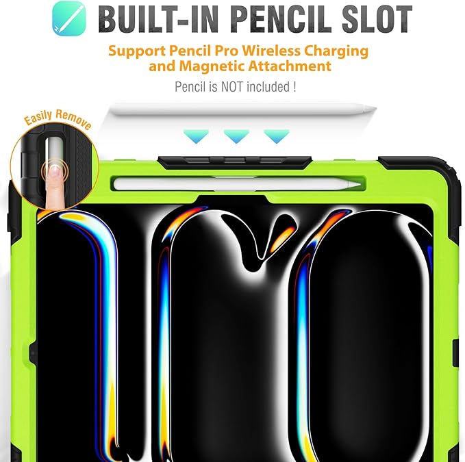 HXCASEAC for iPad Pro 13 Inch Case (M5/M4) 2025/2024, Shockproof Design with Pencil Holder, Protector, Rotating Stand, Hand Strap, Heavy Duty Protective iPad Pro13 Cover A3360 A3361 A2925 A2926,Green